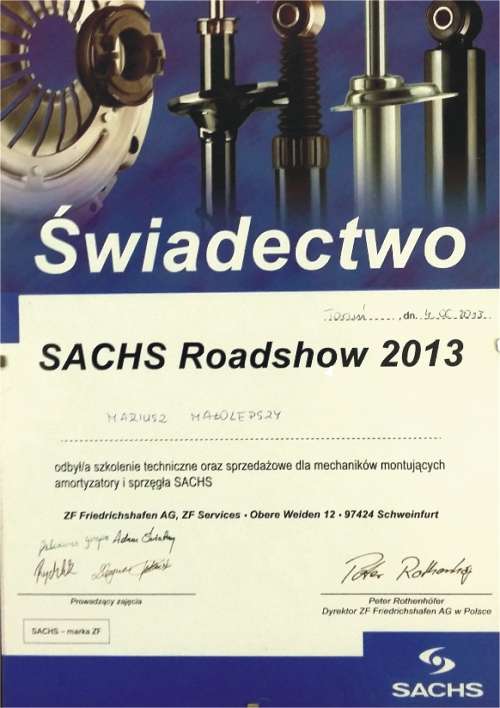 Świadectwo Sachs Show dla Bol-Car